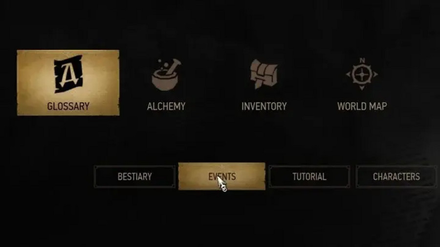 Menu Events restaurado pelo mod Storybook no Witcher 3