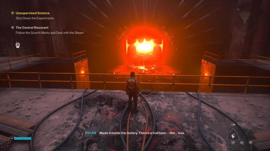 Escadaria bloqueada por magma na fabrica em Control Resonant