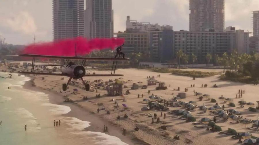 Praia lotada de Vice City no GTA 6, mostrando a densidade de pessoas