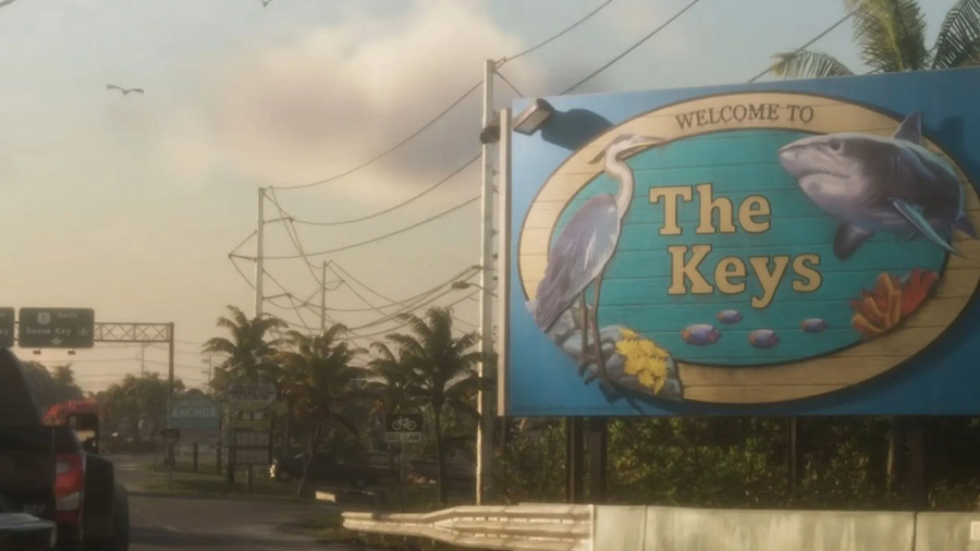 Placa de boas-vindas a The Keys no trailer de lançamento do GTA 6