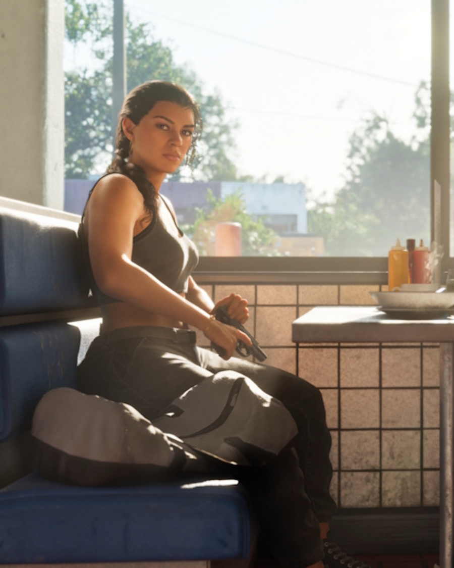Lucia na lanchonete em Grand Theft Auto VI